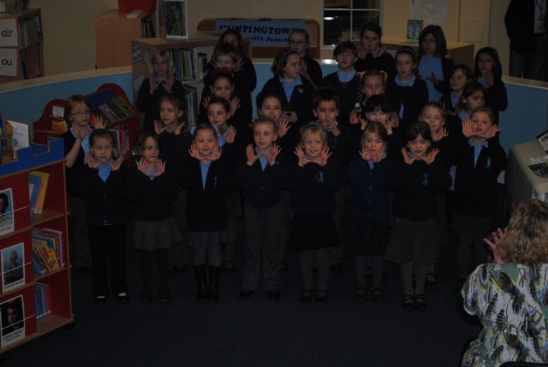 Choir singing in the library