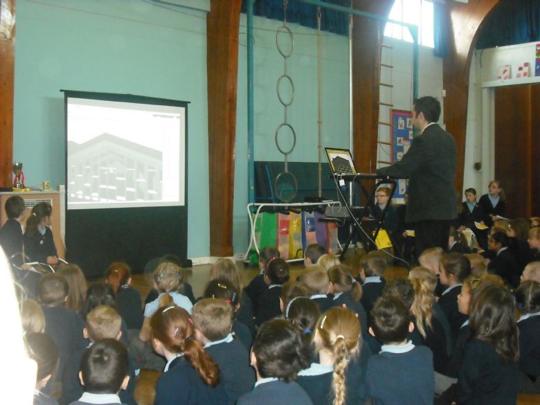 Nick Greenwood presents to the whole school
